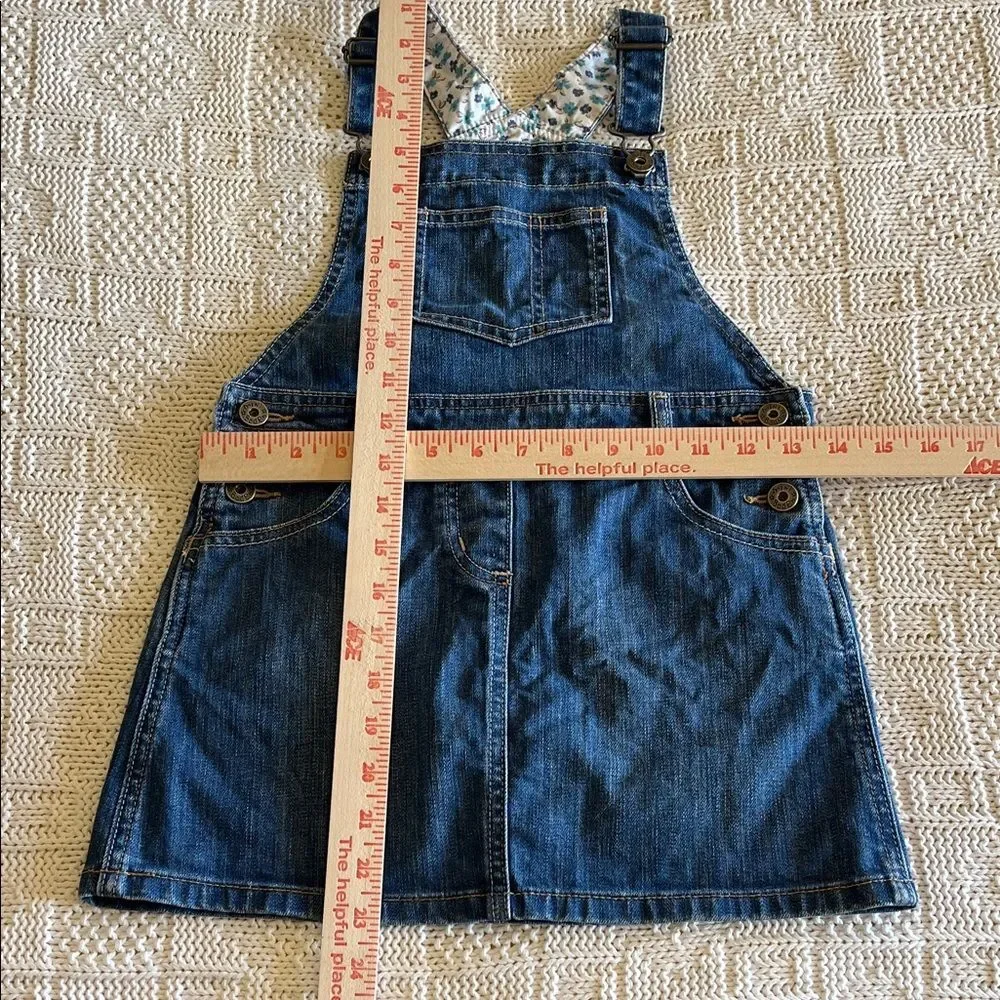 Mini Boden Denim Heart Pocket Overall Dress Jumper Heart Pockets Girls EUC